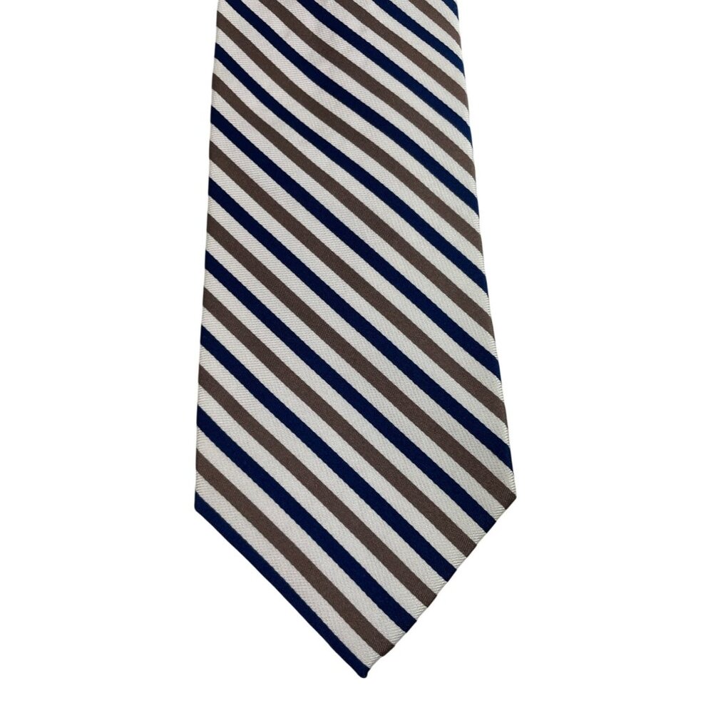 Chaps Tan & Blue Stripes 100% Silk Mens Tie Necktie